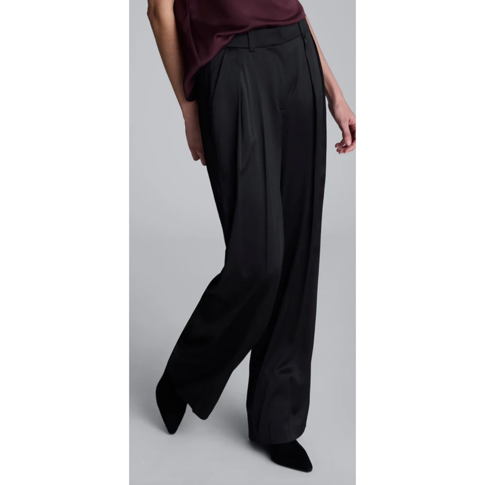 Kenneth Cole Satin Wide-Leg Double Pleated Dress Pants Black Elastic Waist 8 NWT